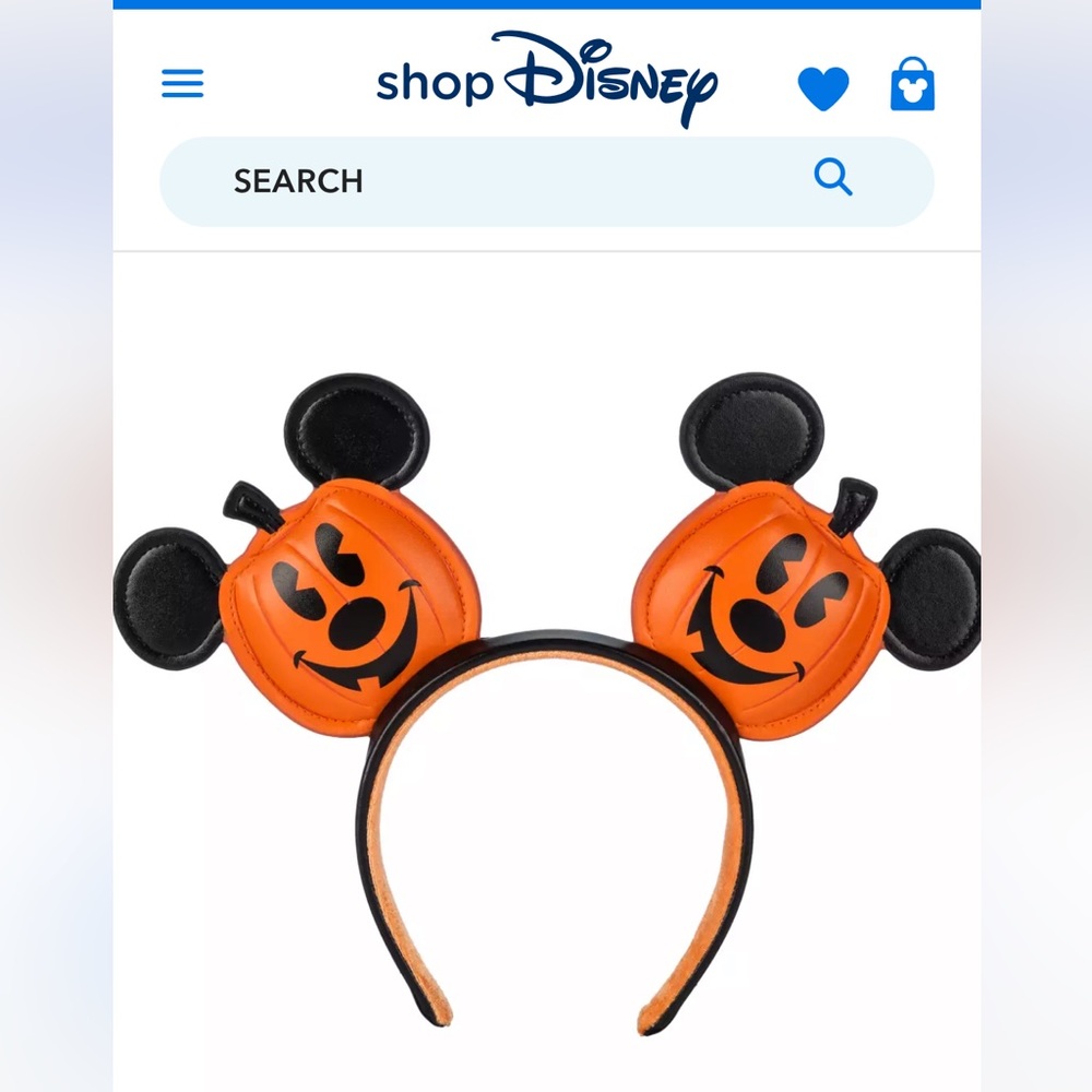 Mickey Mouse Halloween Jack-o-Lantern Ear Headband for Adults - New with Tags